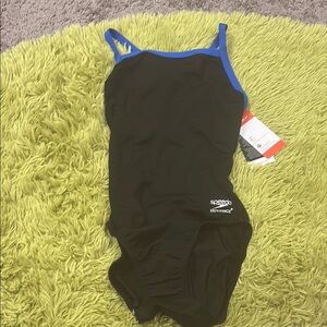 Speedo Women's Black and Blue One Piece Swimsuit